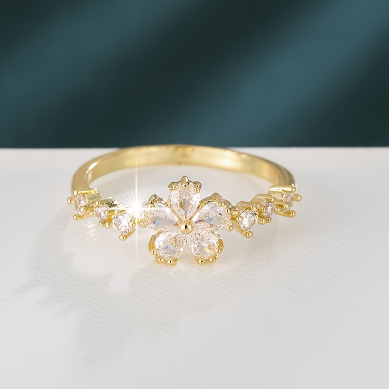 Peach Blossom Shape Ladies' Ring with Zirconia